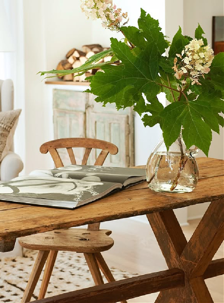 Shannon Bowers designed interior with European country antiques and serene timeless charm.