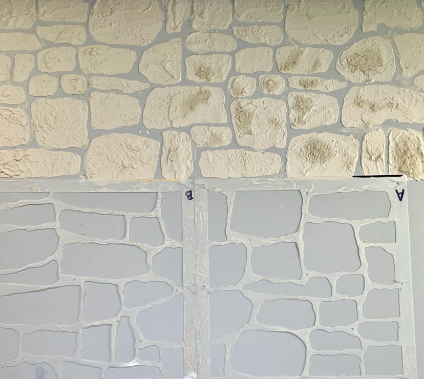 Rustic elegance in an Old World style home with stone wall created with stencil kit from @thedetalles. #rusticelegance #stonewallstencil #fauxstone #thedetalles
