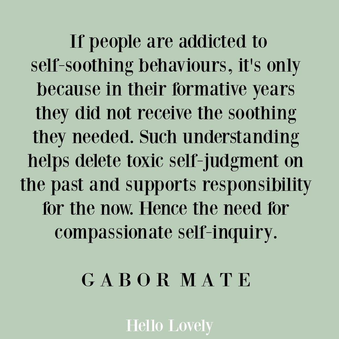 Gabor Mate quote about sself soothing behaviors and addiction on Hello Lovely Studio.