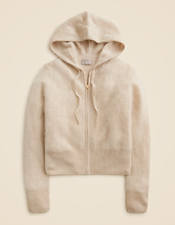 J. Crew brushed cashmere zip up sweatshirt in hthr linen.