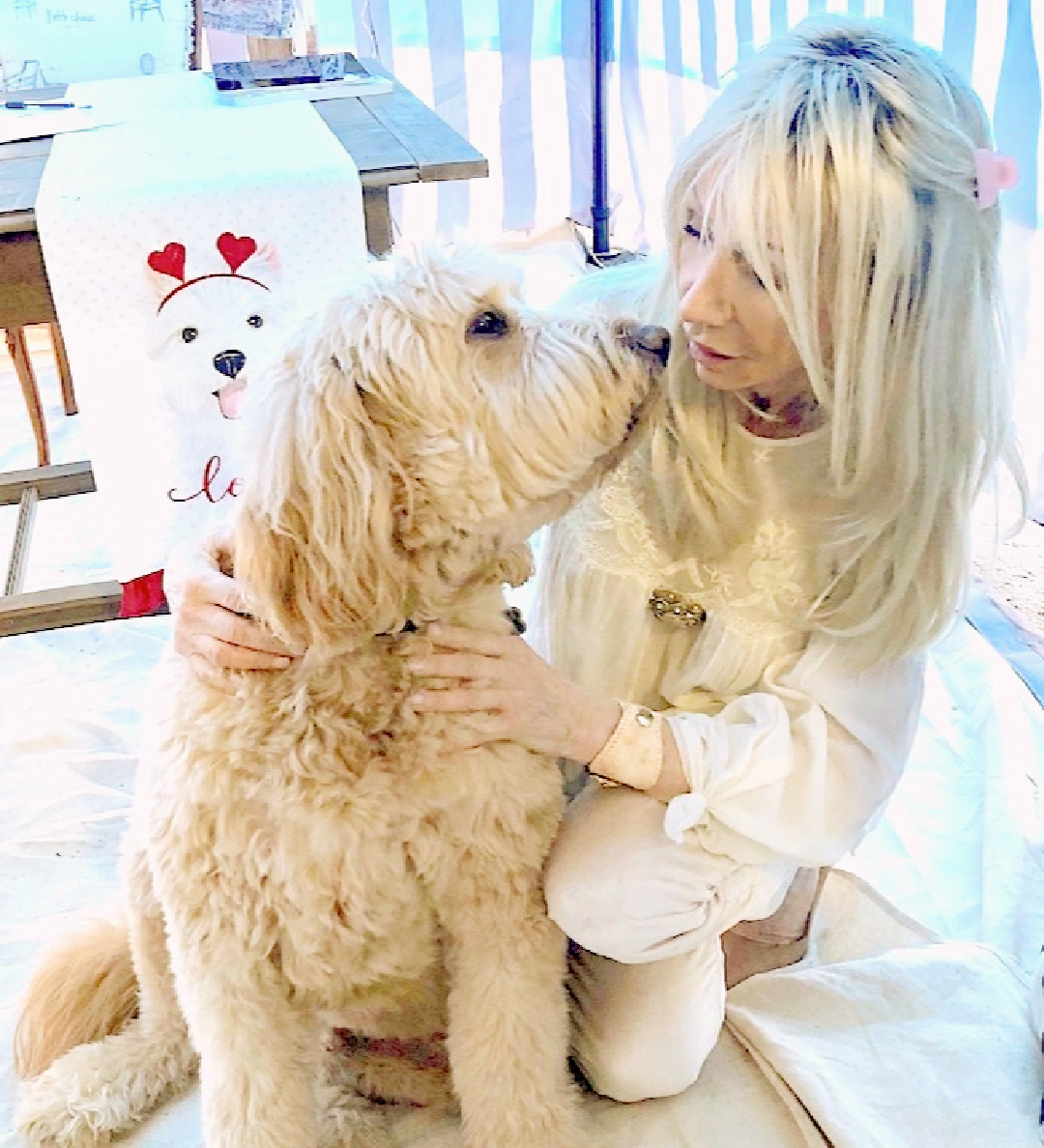 Animal activist Fifi O'Neill with a beautiful Golden Doodle.