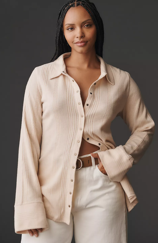 Long ivory Pilcro button down sweater, Anthropologie.