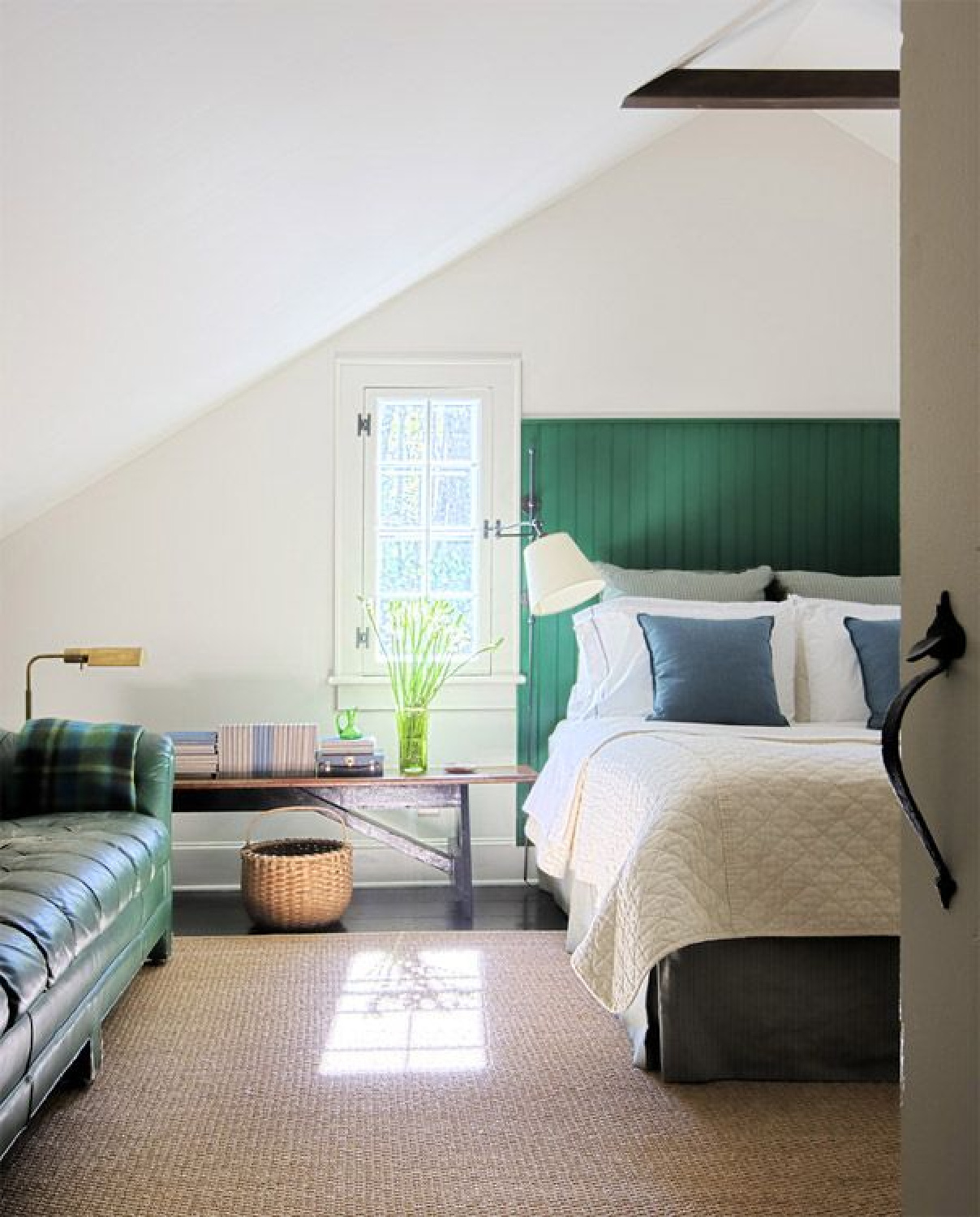 Shawn Henderson designed modern country bedroom with green.