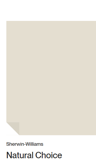 Sherwin Williams Natural Choice paint color swatch. #warmwhitepaintcolor #puttypaintcolor