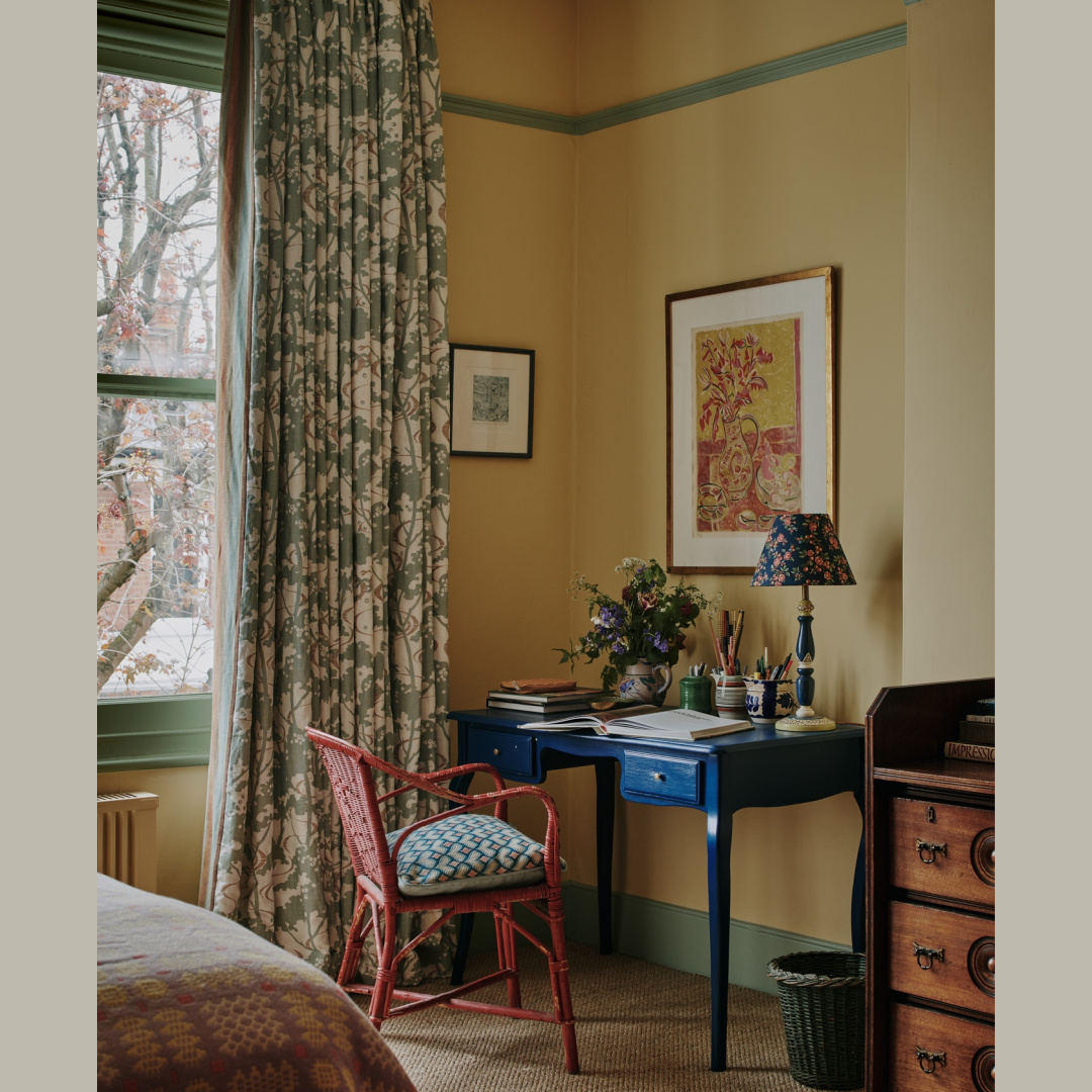 Beautiful cozy timeless English country bedroom with writing desk - design by Tamsin Saunders (HomeAndFound). #timelessinteriors