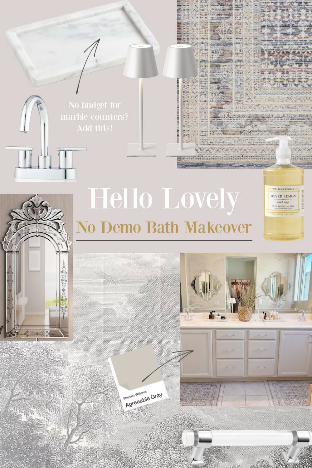 Hello Lovely's greige bath makeover at the snowbird Arizona house - shop the look!