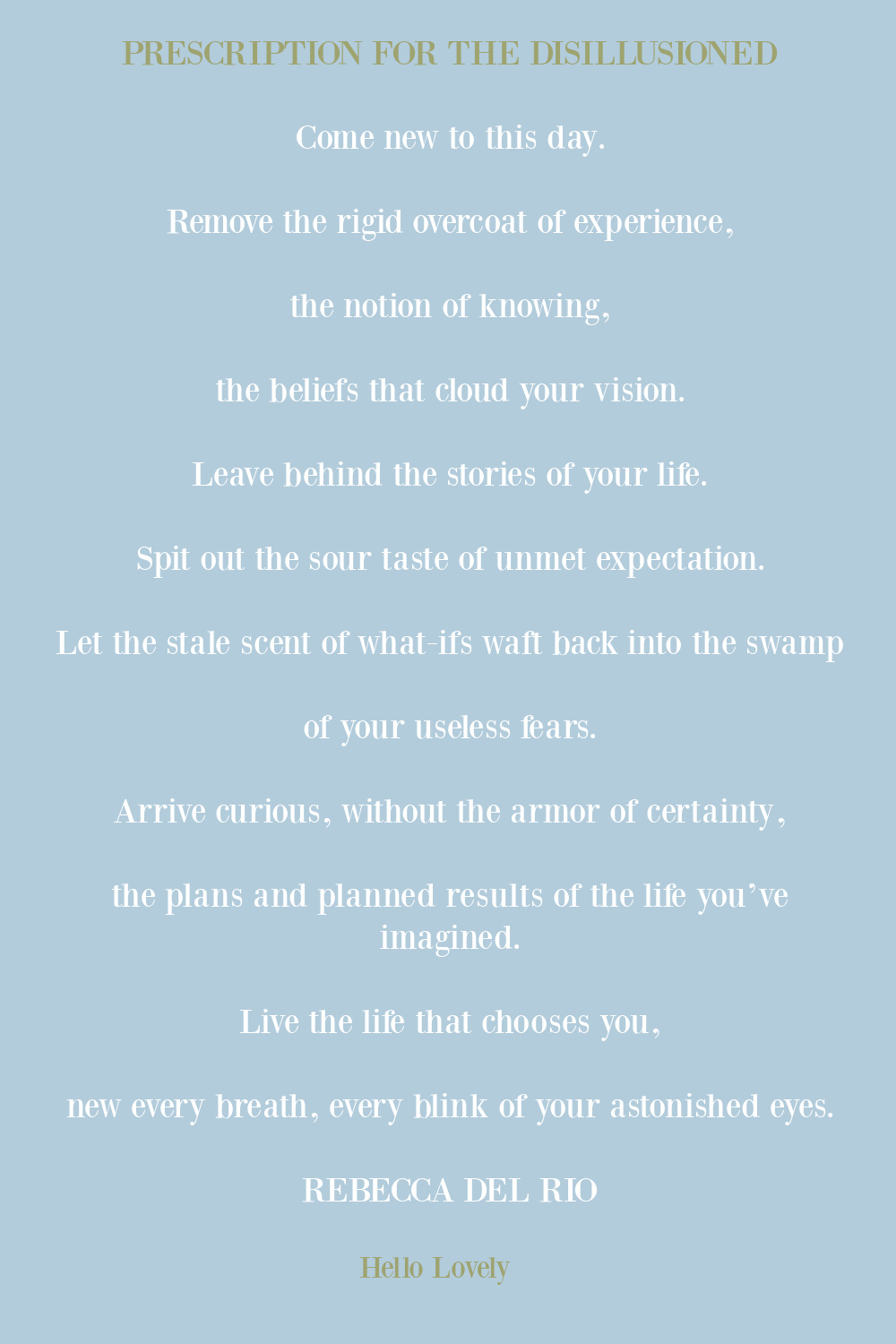 Rebecca del Rio Prescripton for Disillusioned poem on Hello Lovely Studio.
