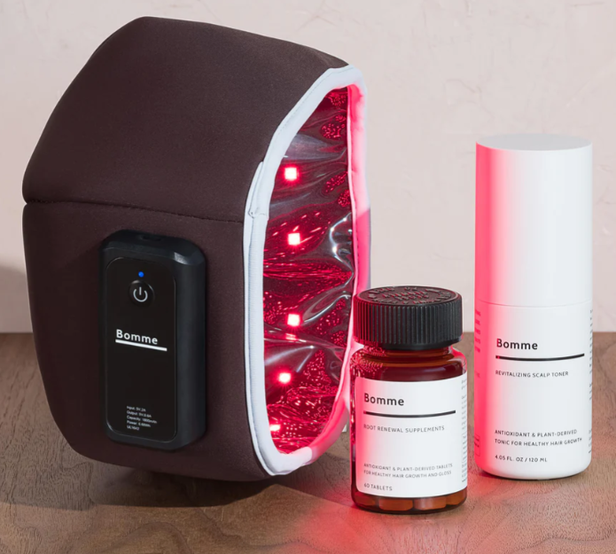 Bomme Hair Growth System with LED Red Light Device, supplements, and toner. #hairgrowth #hairhealth