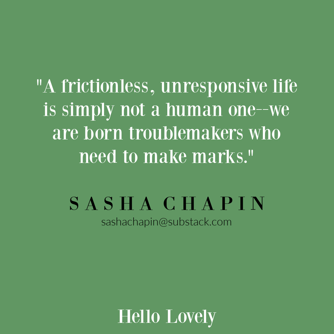 Sasha Chapin philosophy quote about being human on Hello Lovely Studio.