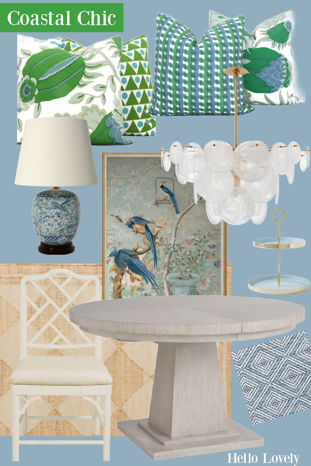 Hello Lovely's Coastal Chic Dining Room Furniture and Decor - Get the Look!