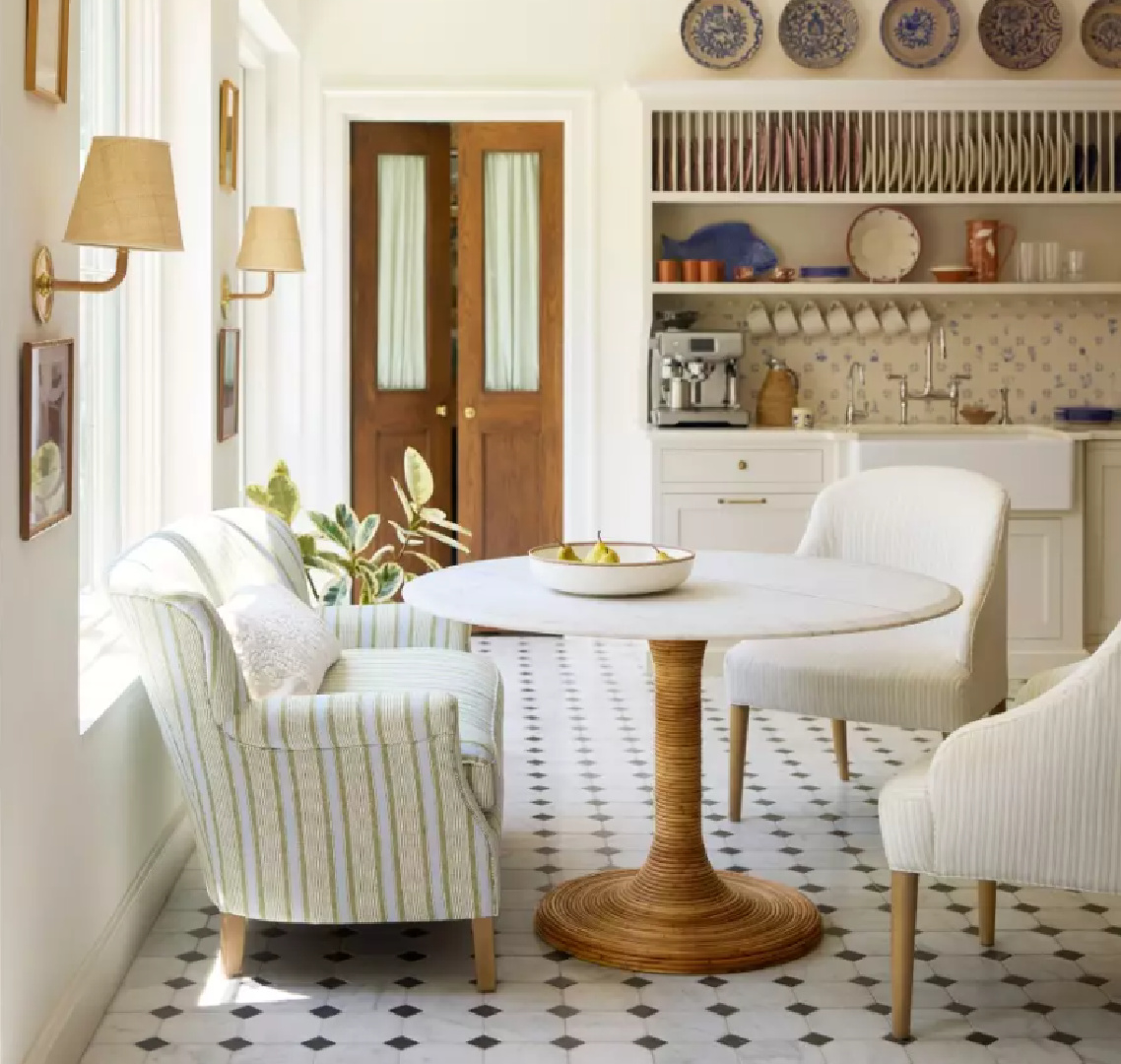 Serena and Lily's Belgian Club loveseat in a Charleston breakfast nook.