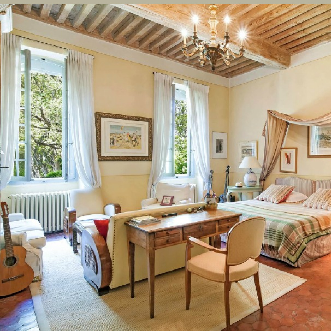 Traditional French country design and colors inside Chateau Mireille - Your Haven In.