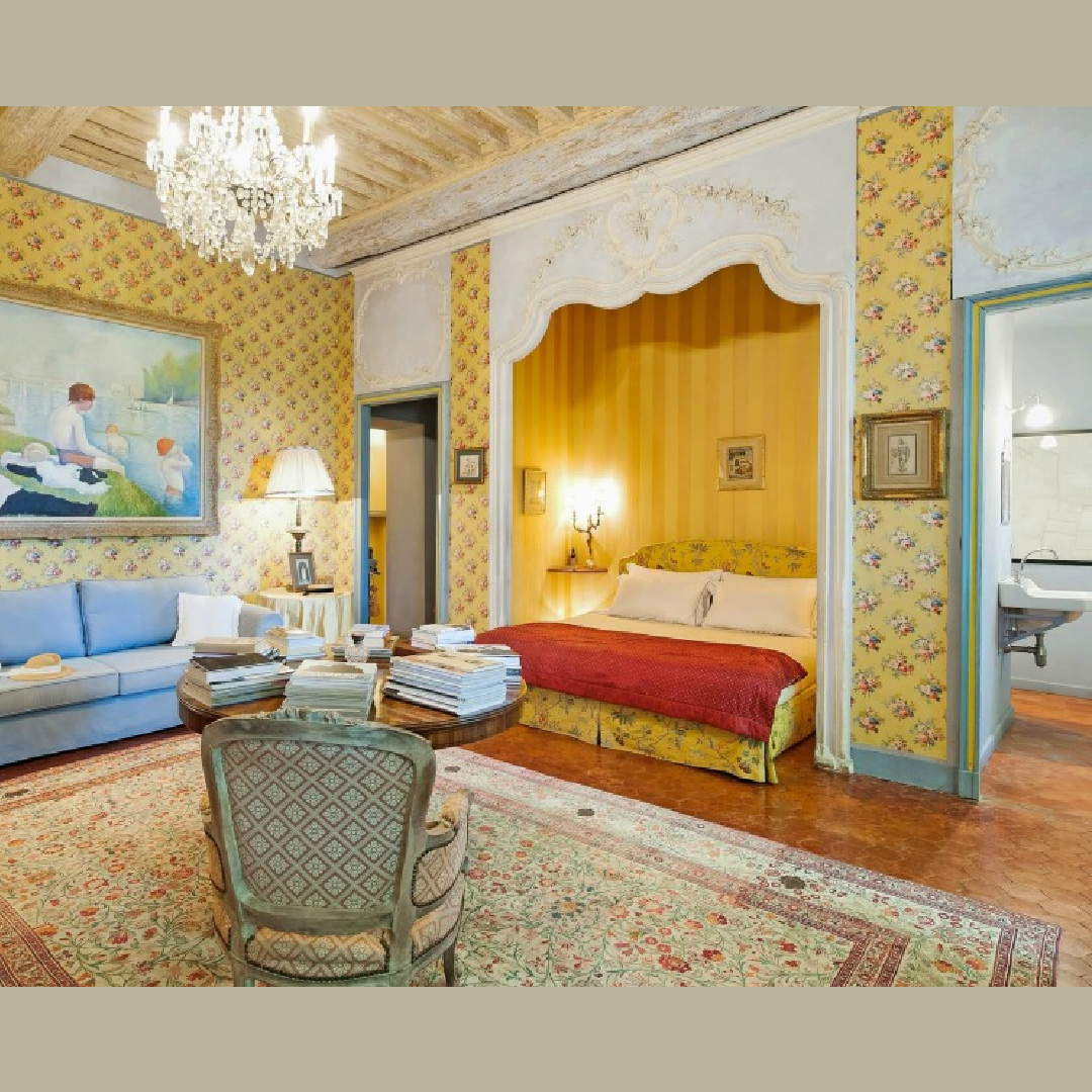 Traditional French country design and colors inside Chateau Mireille - Your Haven In.