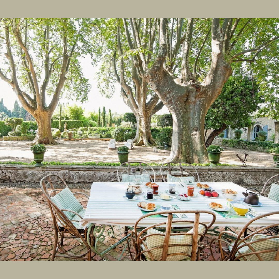 Traditional French country gardens, courtyard and pool at South of France property Chateau Mireille - Your Haven In.