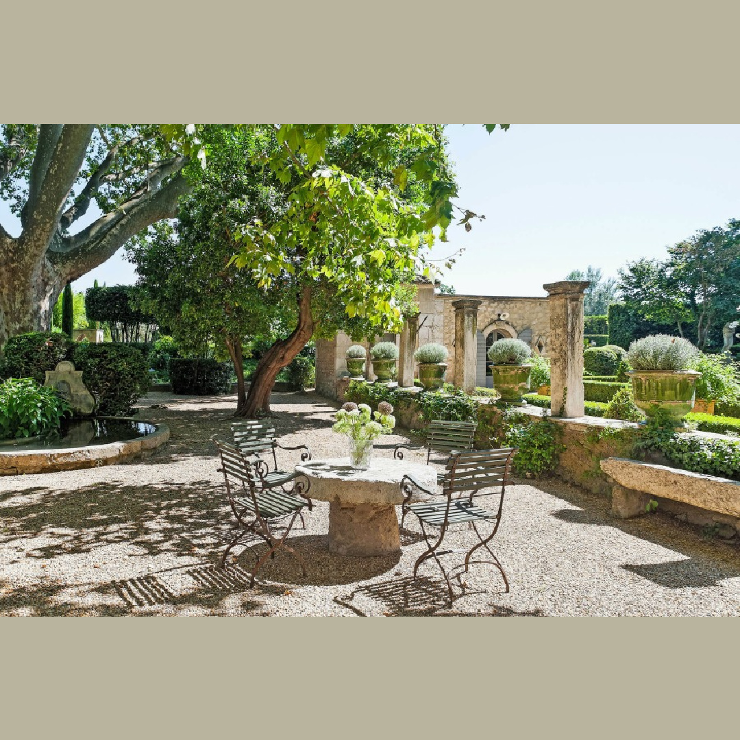 Traditional French country gardens, courtyard and pool at South of France property Chateau Mireille - Your Haven In.