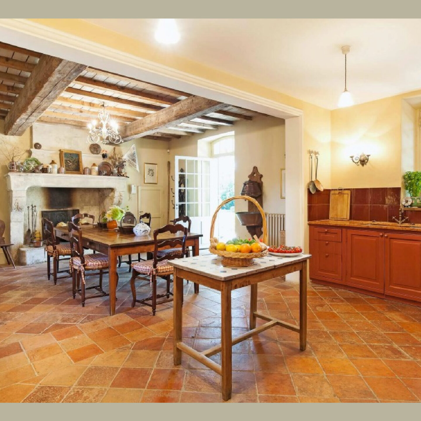 Traditional French country design and colors inside Chateau Mireille - Your Haven In.