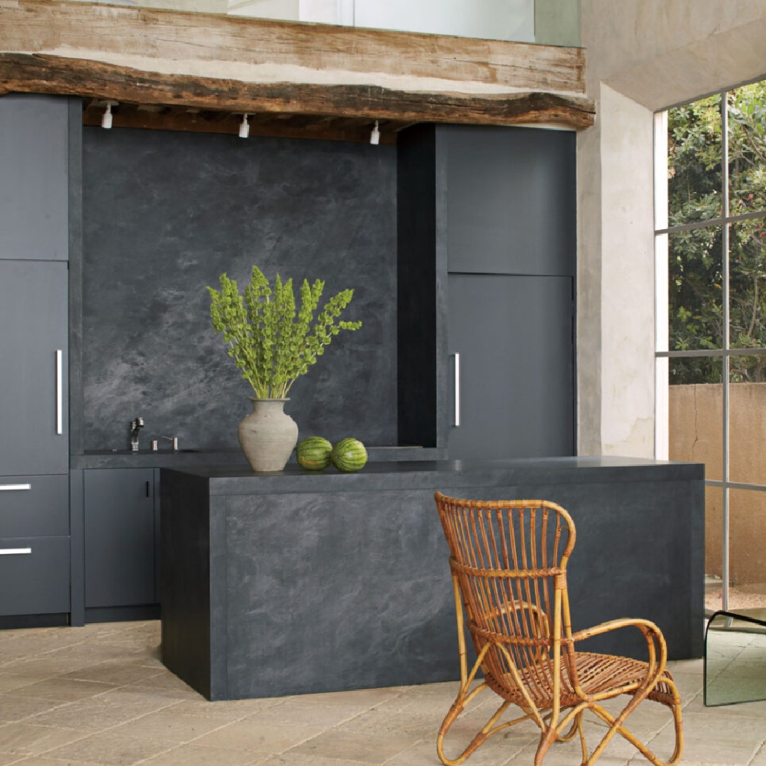 Black kitchen in Richard Shapiro's masterful Old World seaside home in Malibu in AD's April 2011 issue.