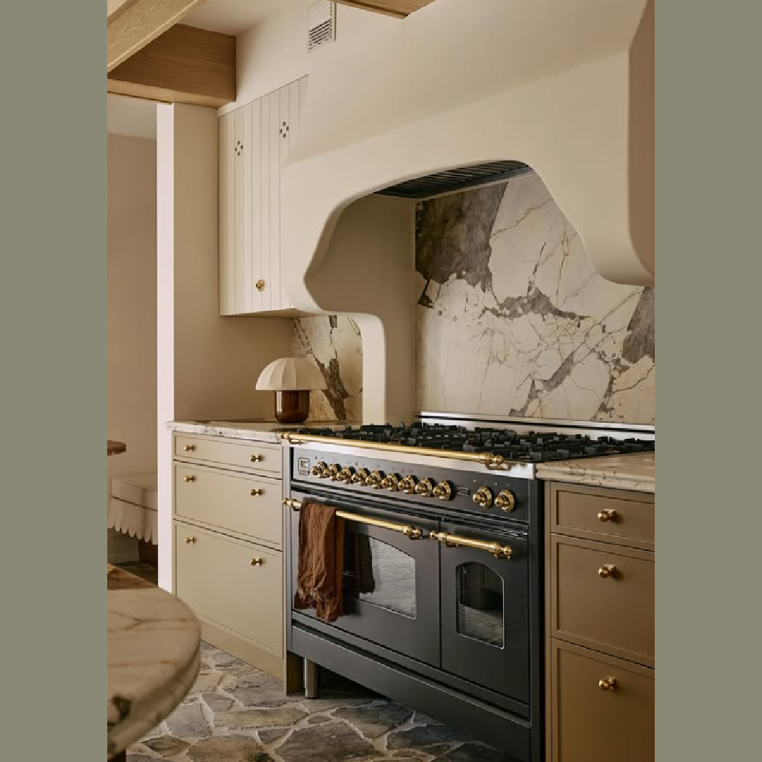Beautiful kitchen design by Sarah Sherman Samuel with white Patagonia marble counters (AriaStoneGallery) - photo by DanielPeterPhoto.