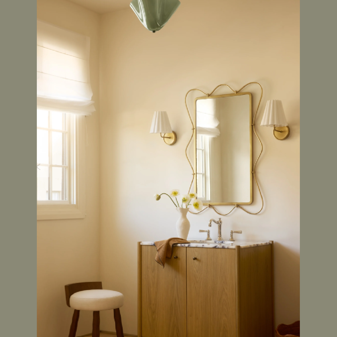 Modern warm earthy luxe bath by Sarah Sherman Samuel with her Wrinkle Vase for Lulu & Georgia.