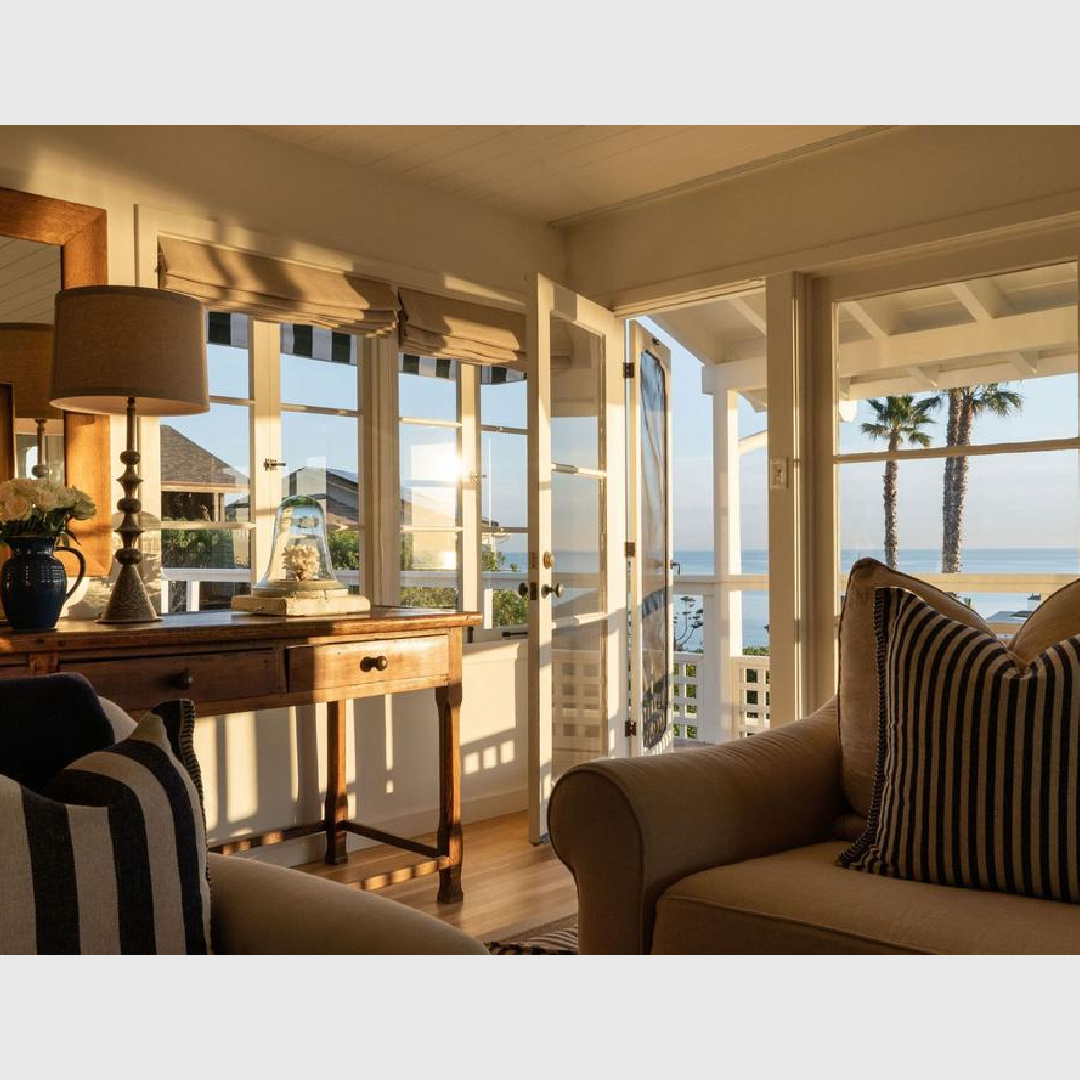 Dappled light in the living room of a Malibu cottage with oceanview. Avi Brosh and Kirsten Leigh Pratt. Vogue Living Australia - photo: Caylon Hackwith.