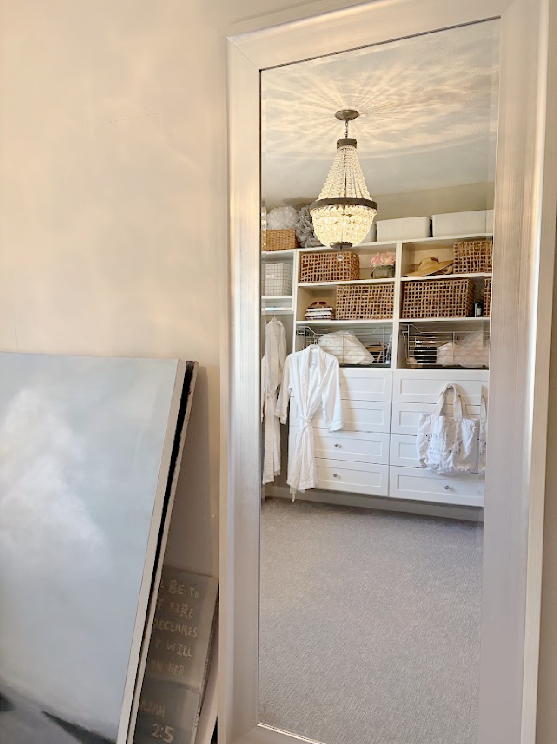 My Shaker style Modular Closets custom shelves and storage in my dressing room - Hello Lovely Studio.