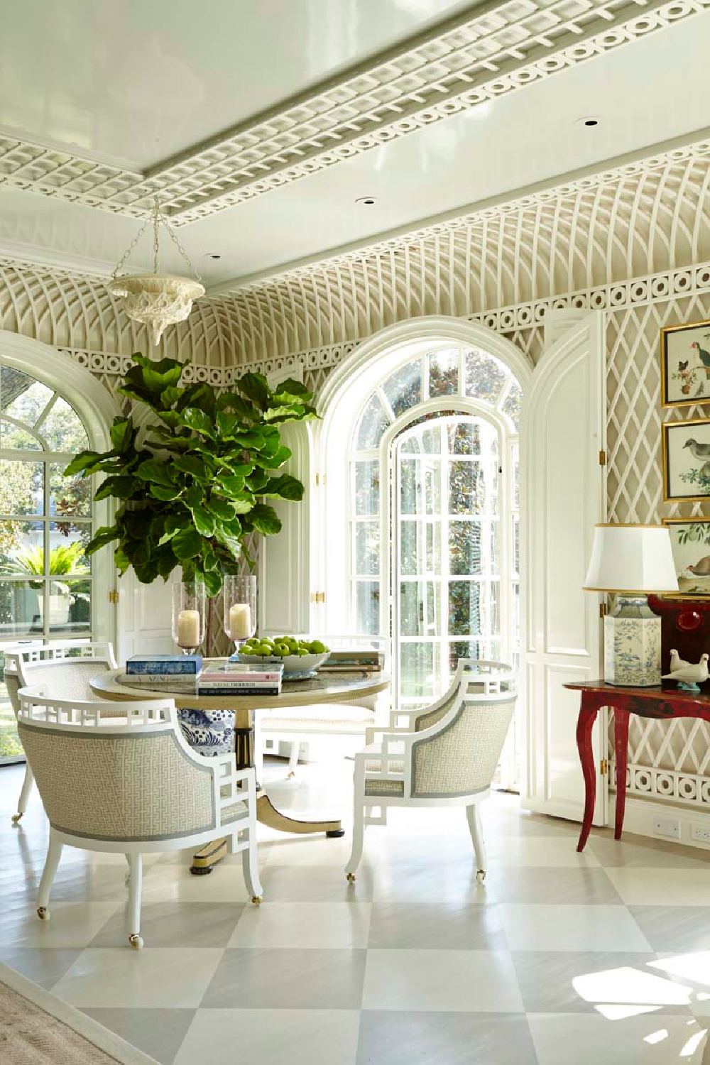 Solarium - Cathy Kincaid designed interiors in English Tudor house with classic, elegant, timeless style.