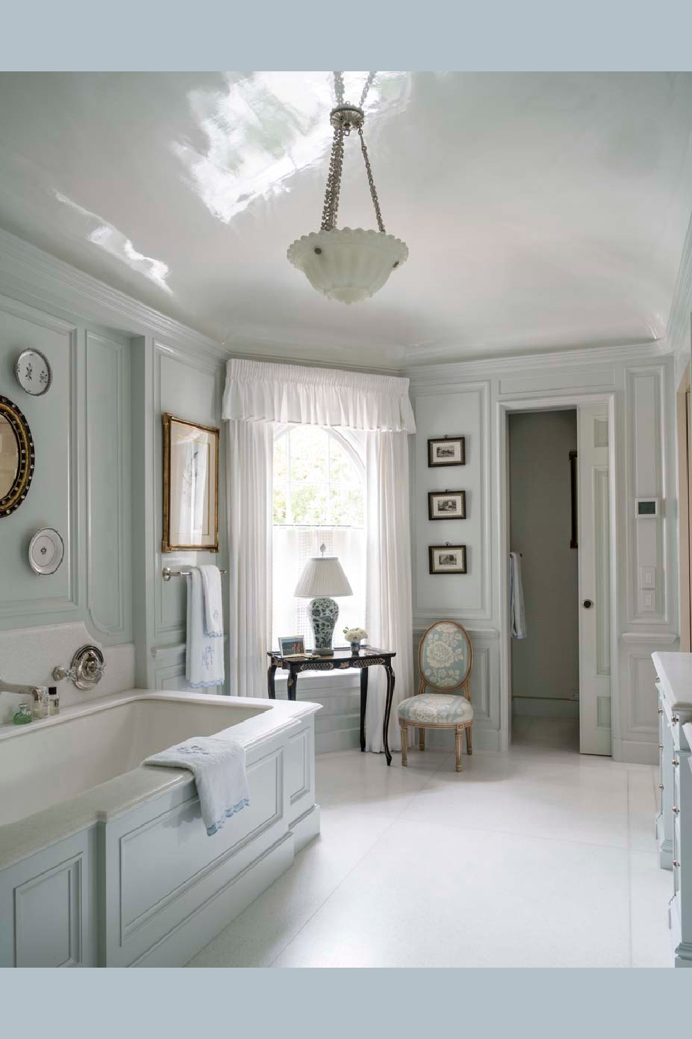 Serene timeless bath - Cathy Kincaid designed interior in historic Spanish house with sophisticated traditional ageless style.