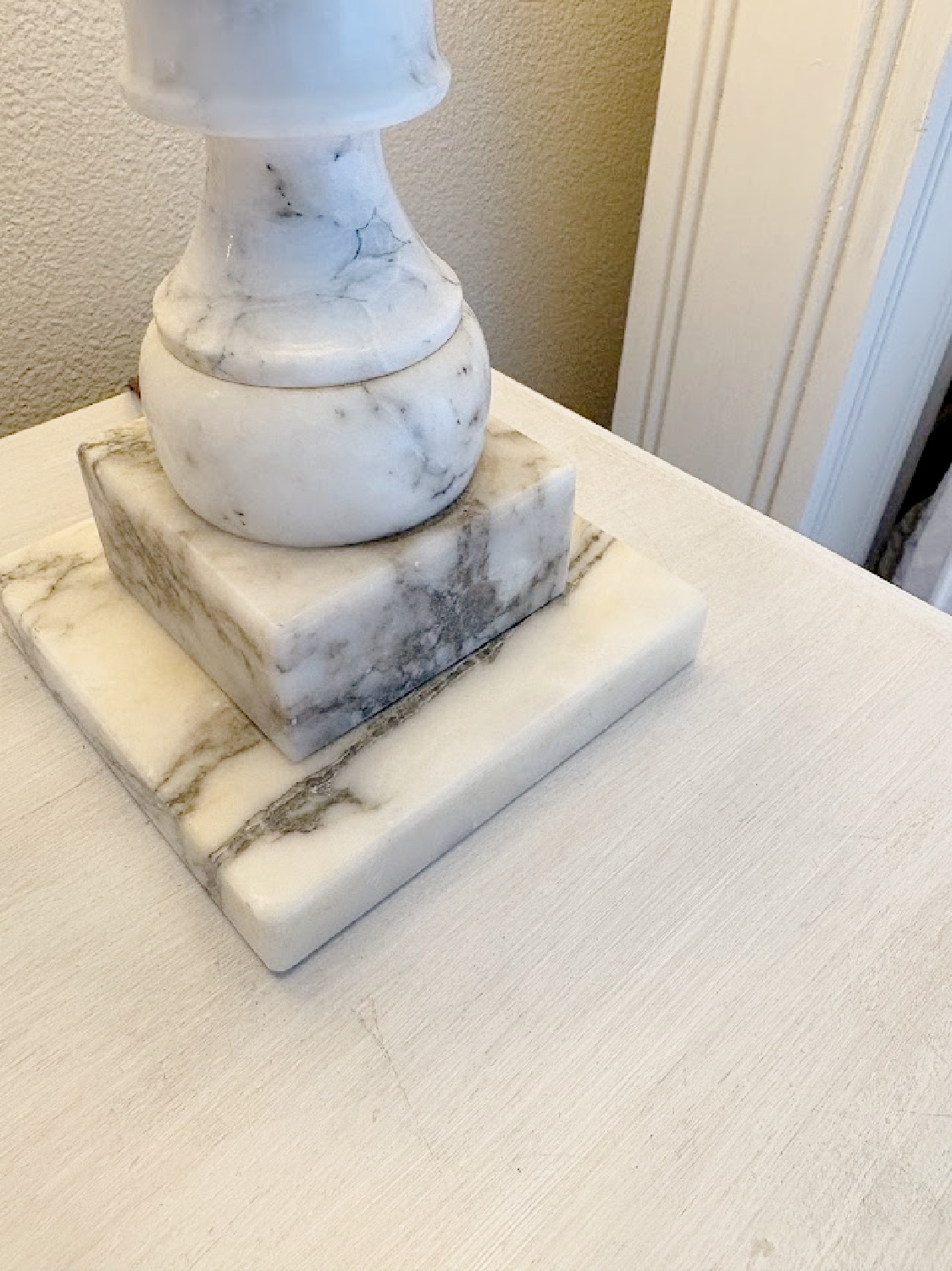 Vintage white marble Italian lamp on Hello Lovely's nightstand at the Georgian.