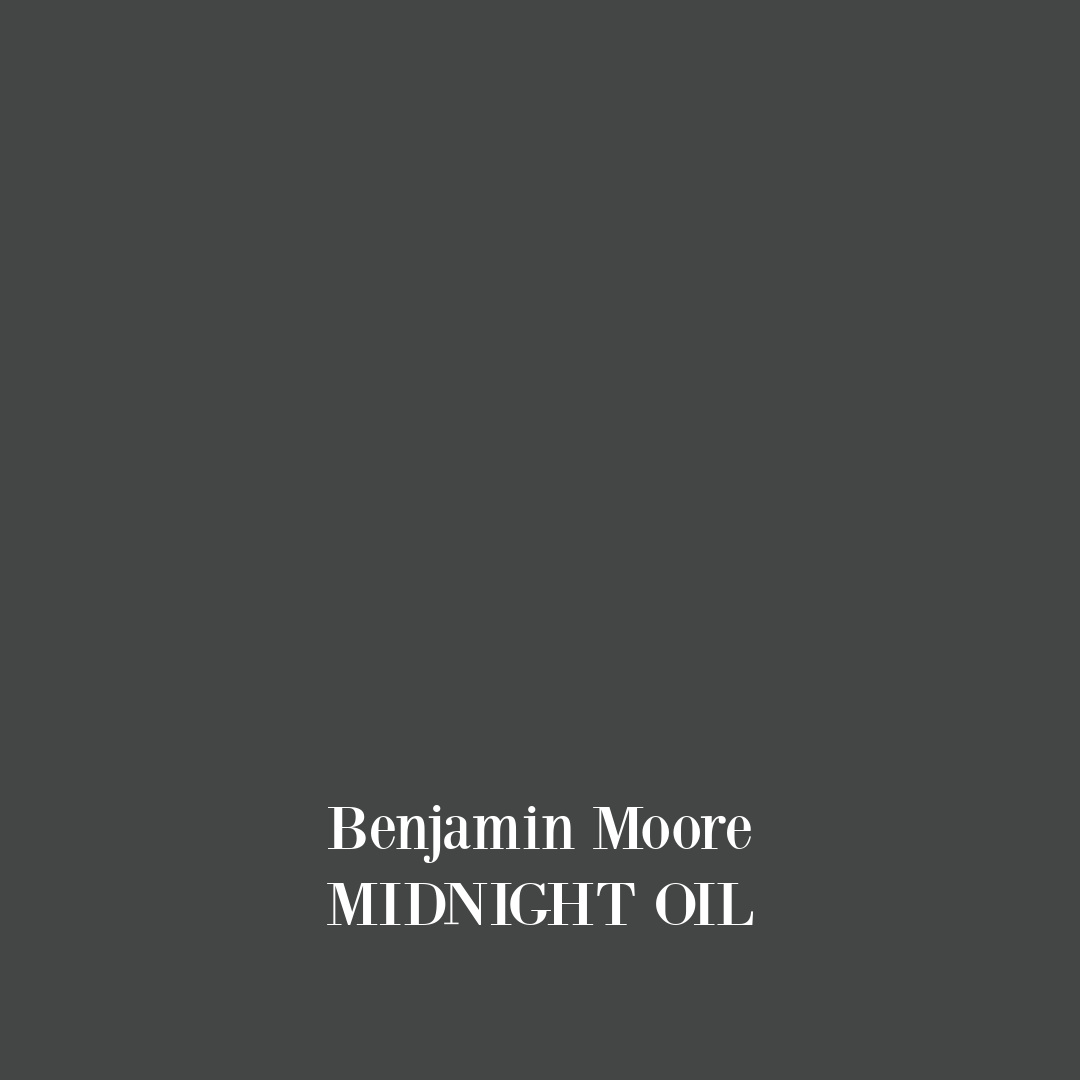 Benjamin Moore MIDNIGHT OIL paint color swatch. #blackpaintcolors #bestblackpaint