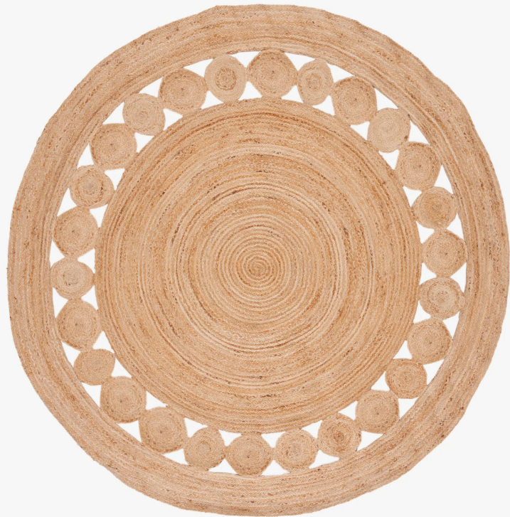 Round jute rug, made in India.