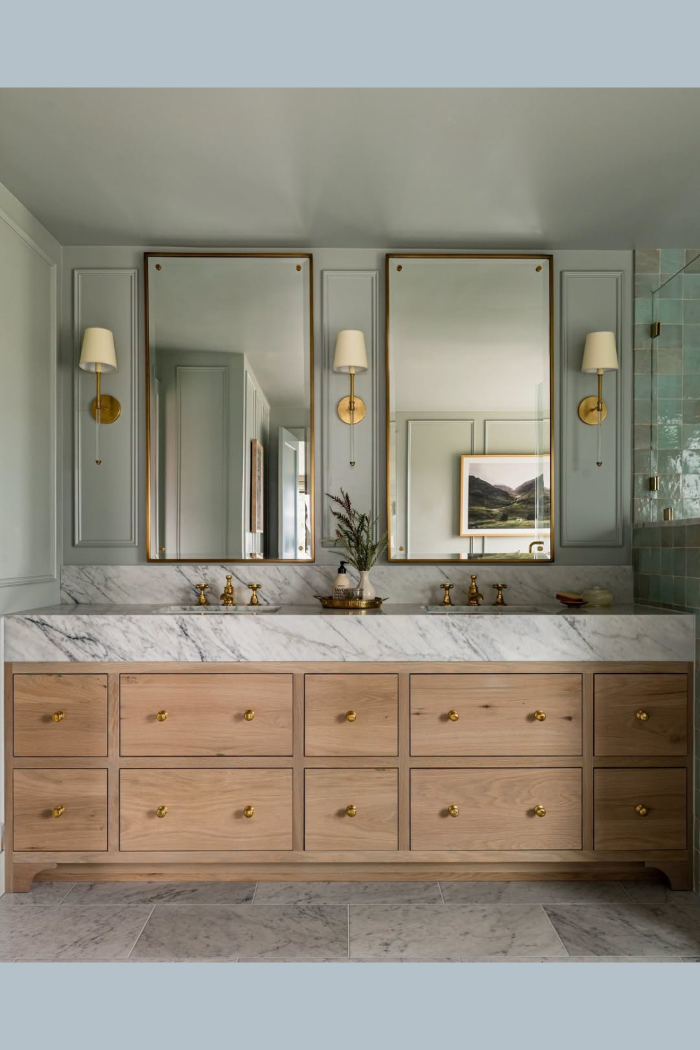 Farrow & Ball Light Blue No 22 in a beautiful bath design.