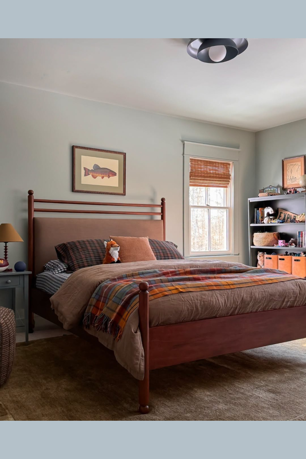 Farrow & Ball Light Blue paint color in a bedroom.