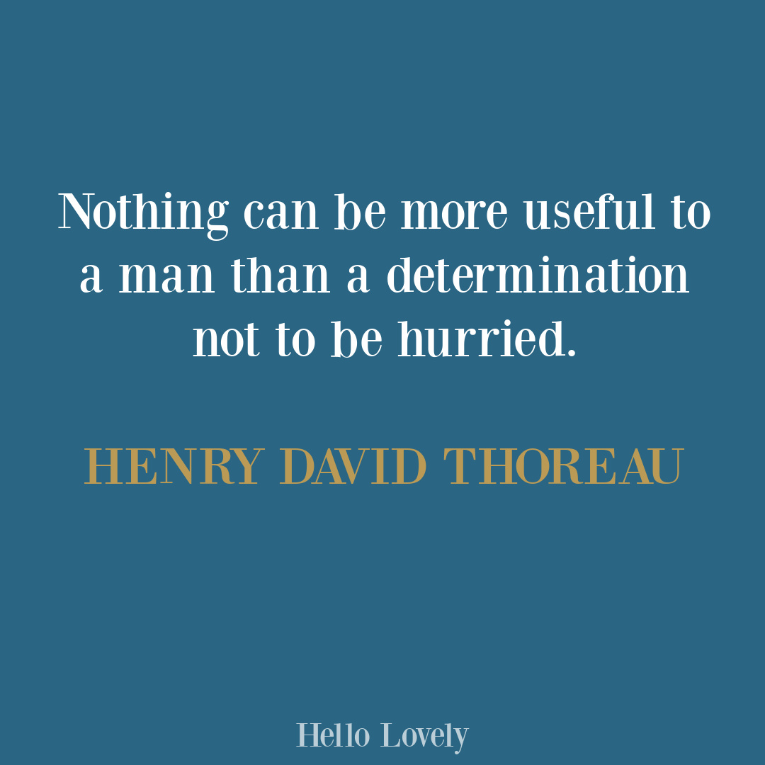 Thoreau quote about living slow on Hello Lovely Studio.