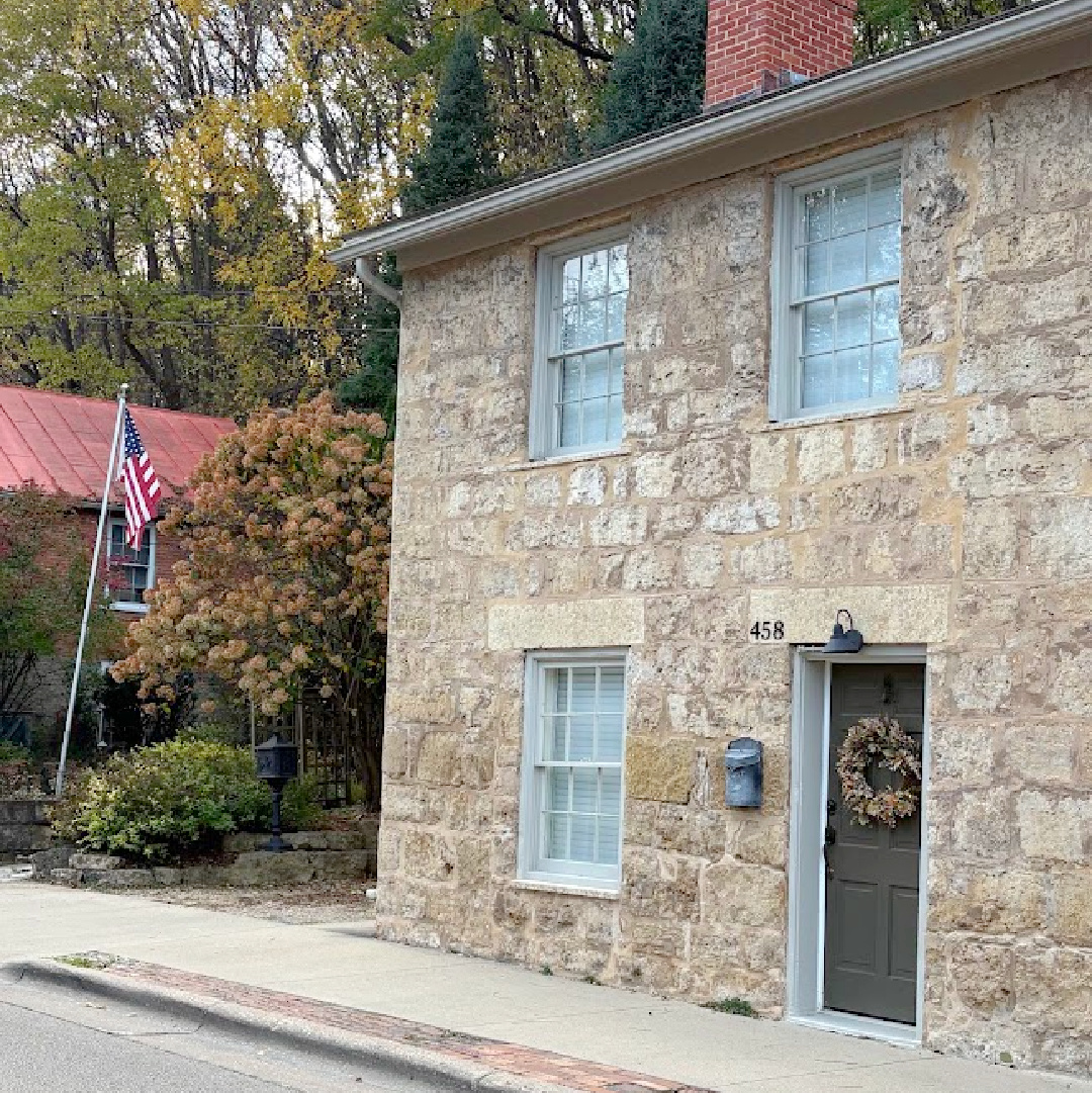 Historic Galena, IL limestone house built in 1827 - Daniel Harrison House (458 Dewey Ave) - photo by Hello Lovely Studio.